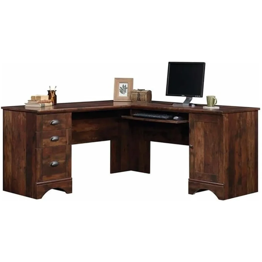 

L-Shaped Home Office Desk with Cherry Curado Finish and Computer Tower Storage