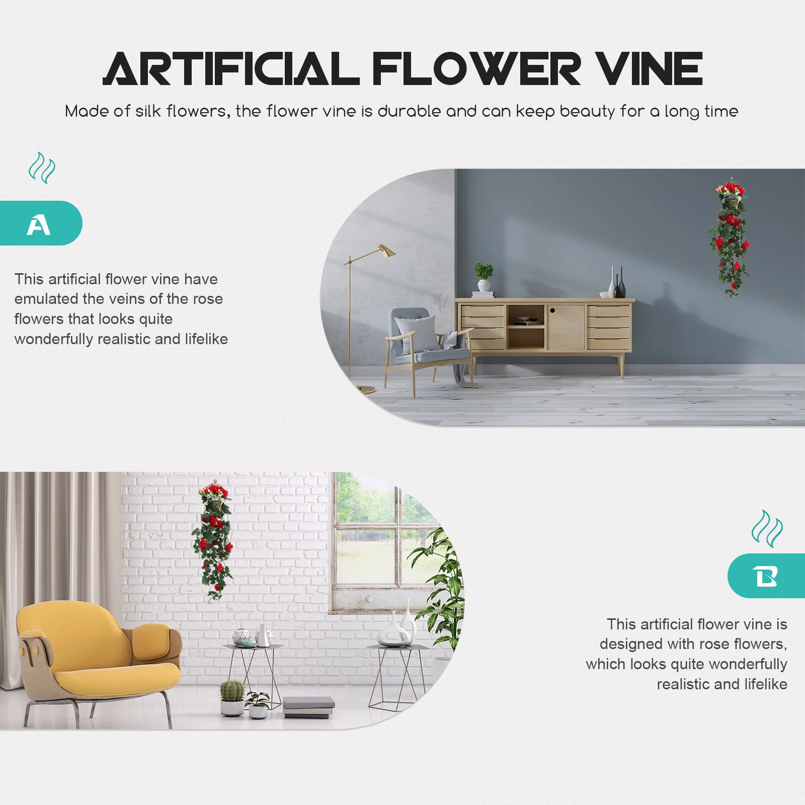 

1 Set Artificial Rose Vine Decoration Silk Flower Vine Hanging Basket Perfect for Wedding Garden Party Festival Aisle