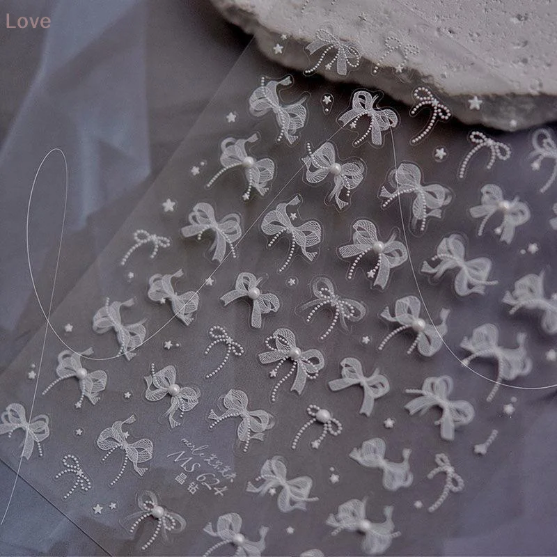 [L&P] ملصق أظافر على شكل فيونكة دانتيل لؤلؤية مع ملصق لاصق لتعزيز الماس يمكنك صنعه بنفسك مجسم