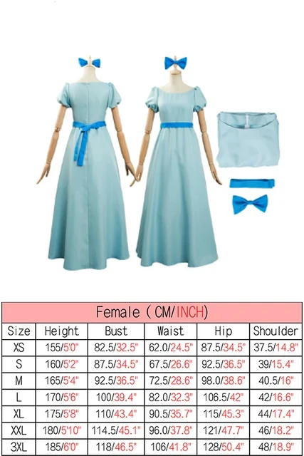 Peter Wendy Darling Cosplay Adult Kids Costume Movie Women Girls Blue Long Dress Halloween Carnival Roleplay Costume Suit