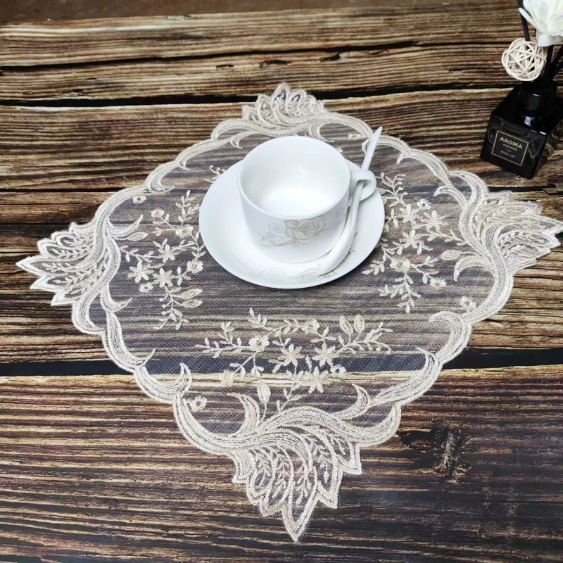 European Square 30cm Embroidery Table Mat Coaster Placemat Kitchen Coffee Bar Cover Bonsai Wall Cabinet Bottom Party Decoration