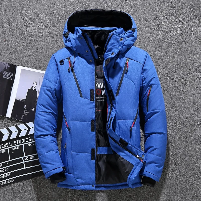 Donsjack Heren Witte Eend Winterjas Winddichte Warme Parka 'S Reizen Camping Overjas Nieuw In Dikker Effen Kleur Capuchon Kleding