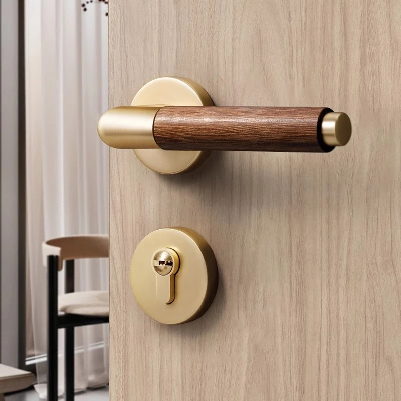 Chinese Door Lock Indoor Bedroom Door Lock Walnut Retro Silent Magnetic Door Lock Original Wood Door Handle Split Door Lock