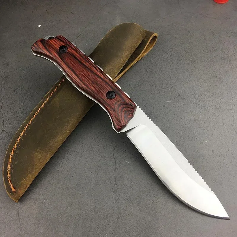 BM 15002 With Leather Sheath Straight Knife CPM-S30V Blade Wood Handle Outdoor Hunting Survival EDC Camping Tactical Tool Knives