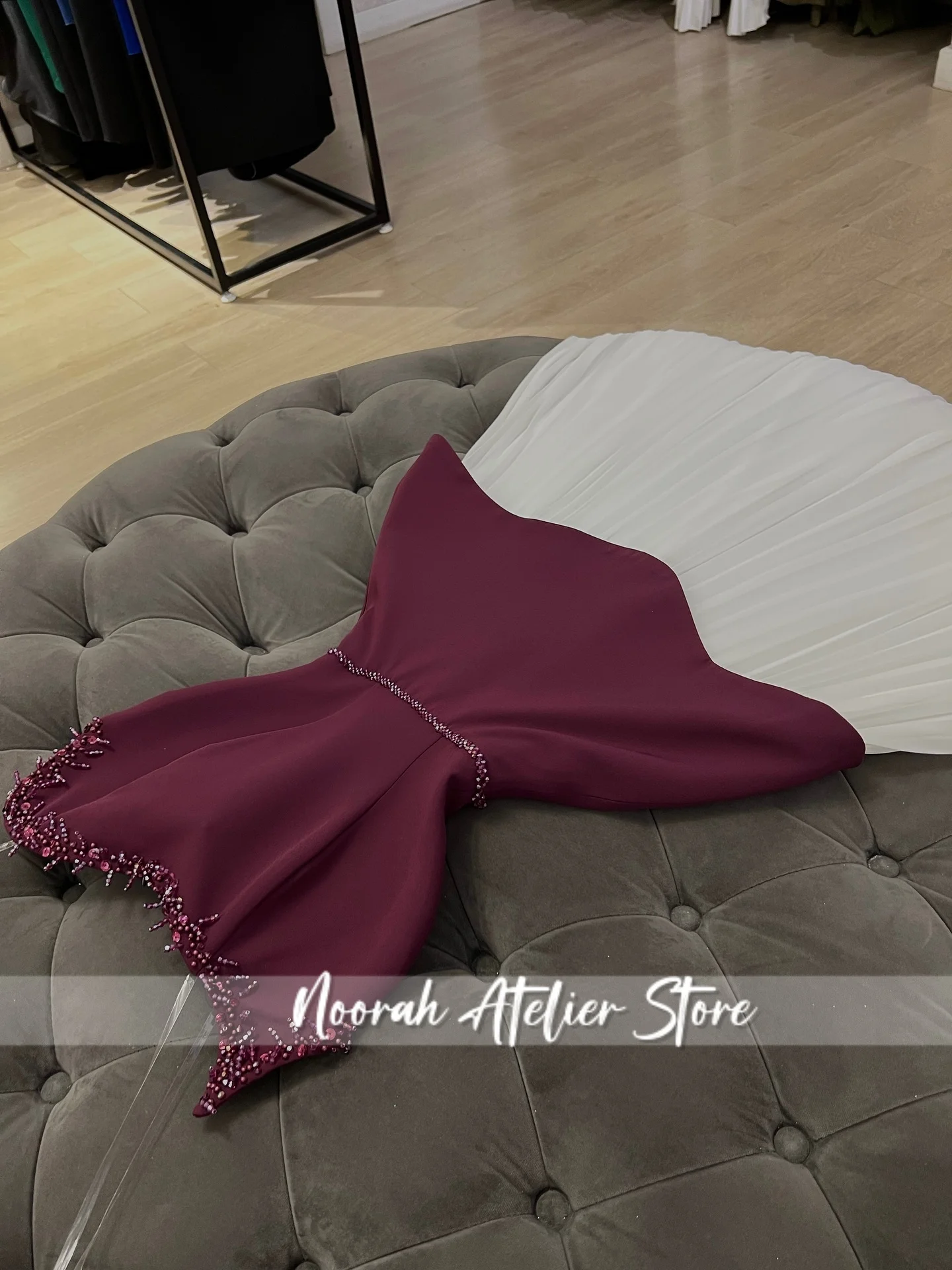 Neue Kontrast Weiß-Rot Trägerlose Damen Abendkleider Aline Crepe Chiffon Abendkleid Langes Partykleid Vestidos Maßgeschneidert