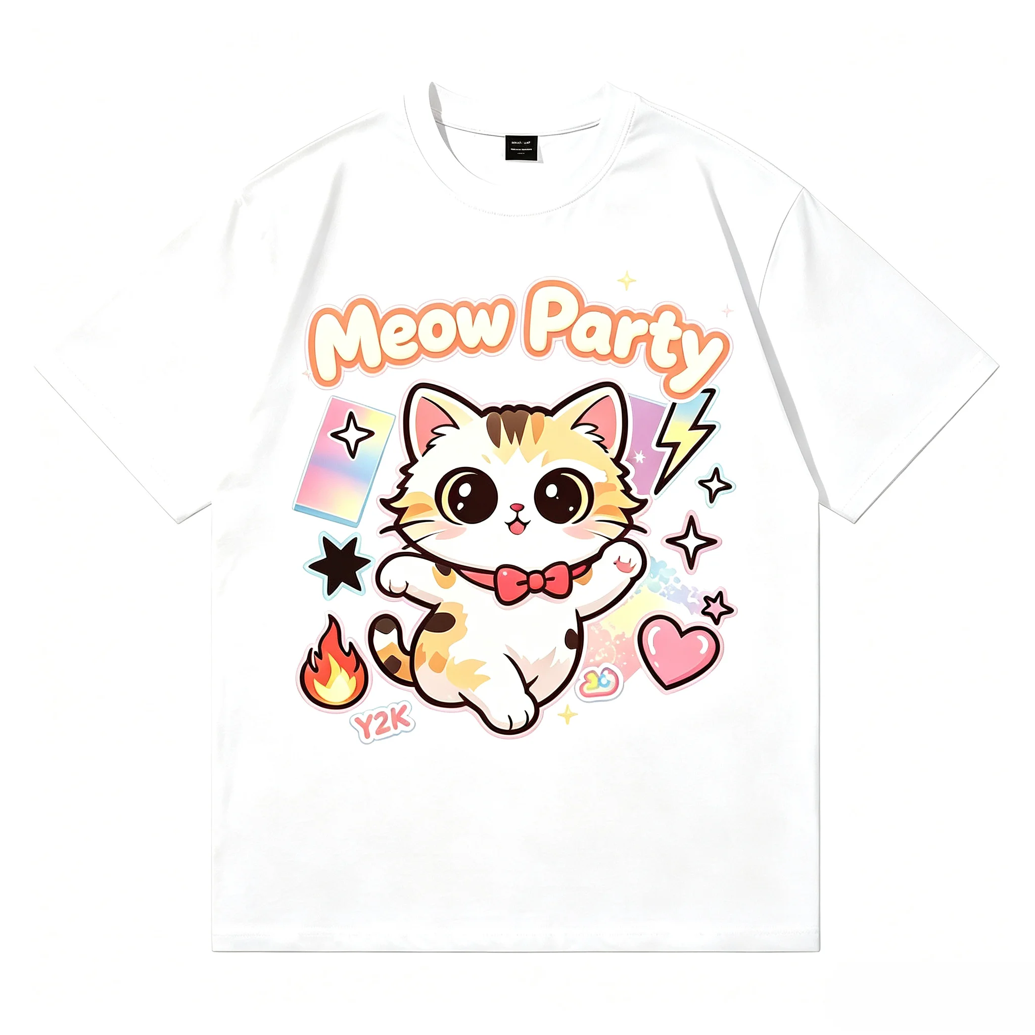 Men'S Fashion Oversized T Shirt - Футболка с принтом кота Y2K Meow