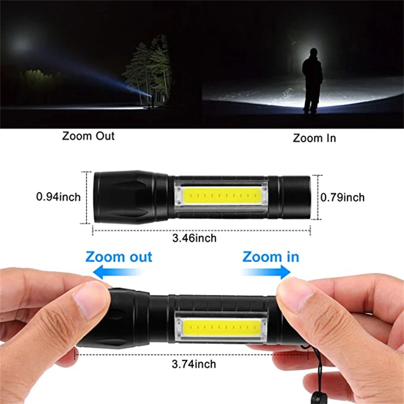 Portable Mini LED Flashlights 3 Modes COB Flashlight USB Charging Zoom Lights Lantern Waterproof Outdoor Camping Torch Lamp