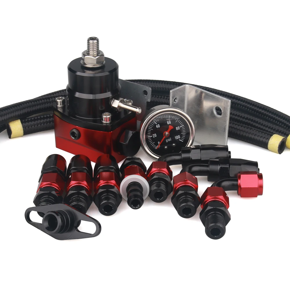 Adjustable Fuel Pressure Regulator With Gauge+AN6 Fuel Line Hose+Fittings End Kit