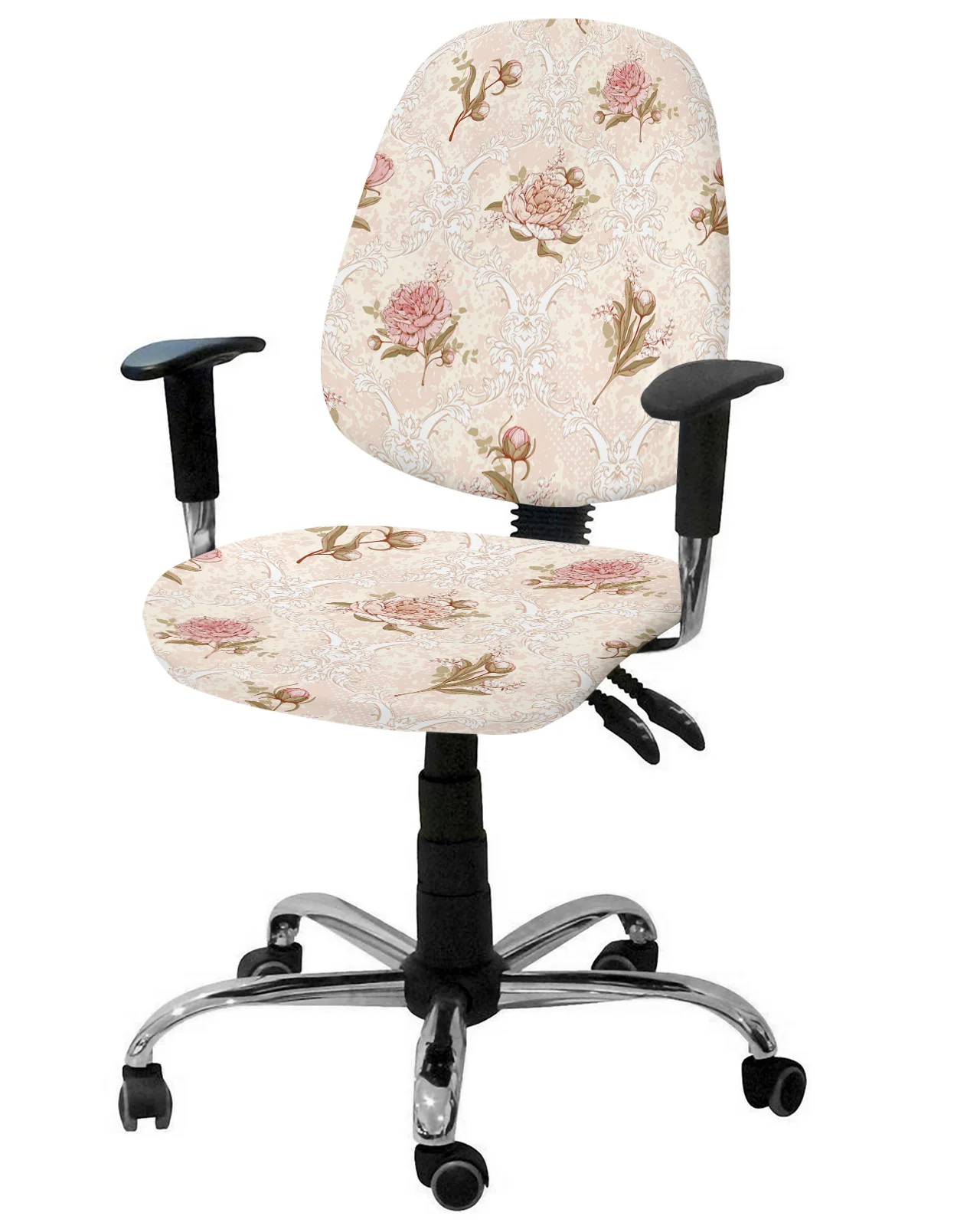 Dahlia Flower Leaves Retro Elastic Armchair Computer Chair Cover Stretch Removable Office Chair Slipcover Split Seat Covers