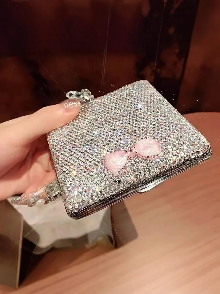 Luxury Women's Cigarette Box High-End Feel Thick Branch Fine Branch Cigarette Box Diamond Embedded 20 Sticks Fine Smoke