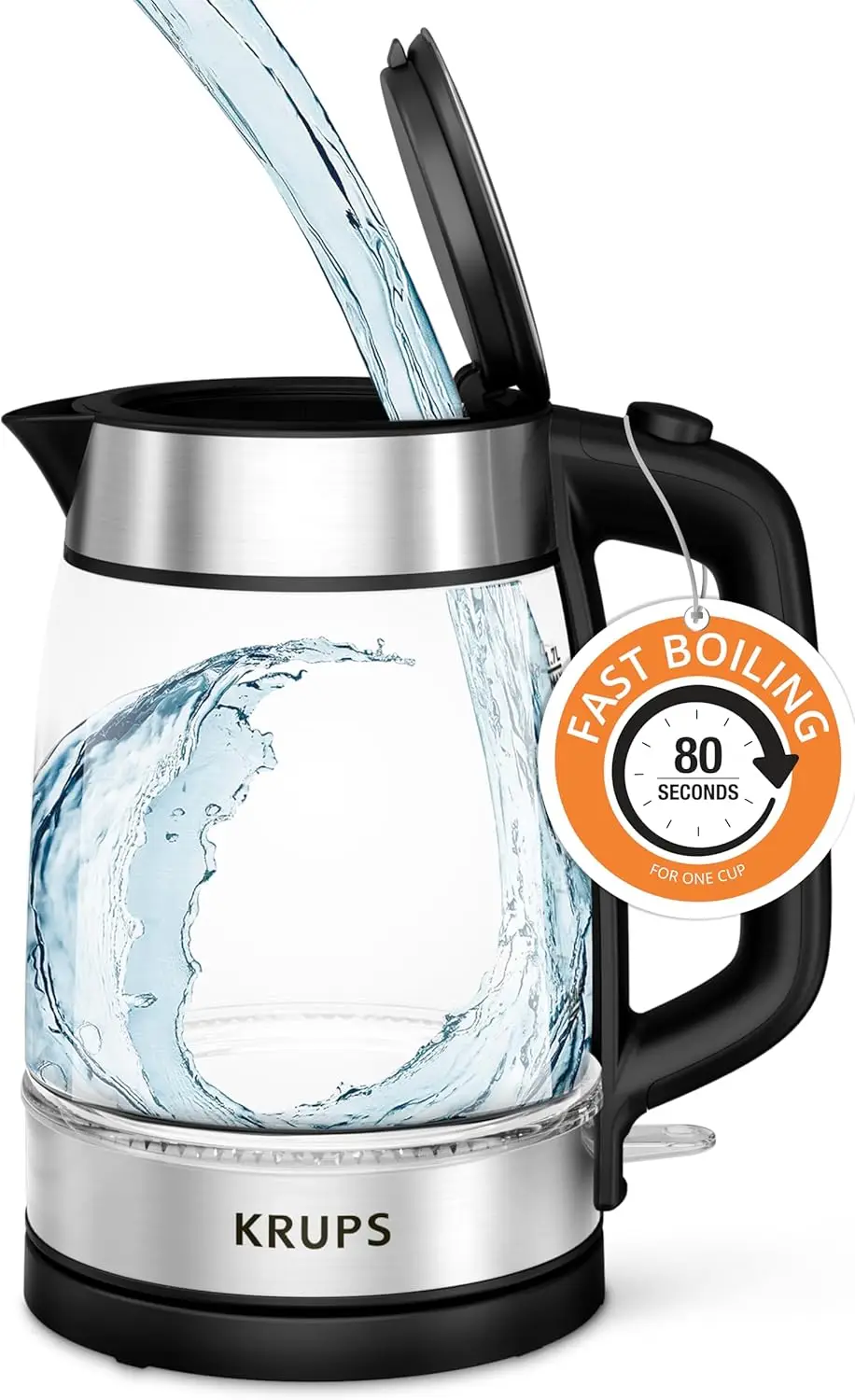 

1.7L Glass Electric Kettle: Fast-Boiling 1500W with LED, Auto Shut-Off, Cordless - Boil 1 Cup in 80s for Tea & Coffee
