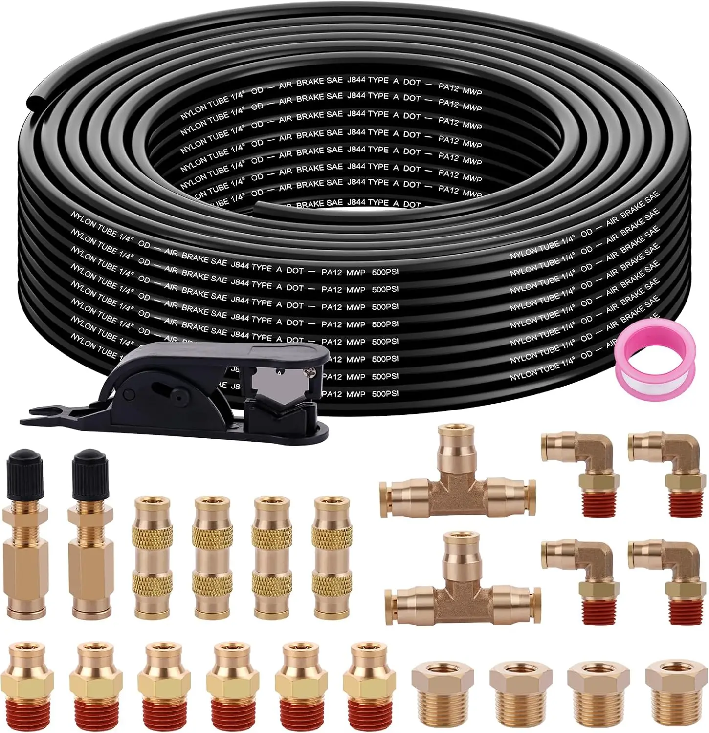 

Комплект фитингов для воздушных шлангов 100 футов 1/4 дюйма с латунными соединителями и нейлоновой трубкой для систем пневматической подвески
