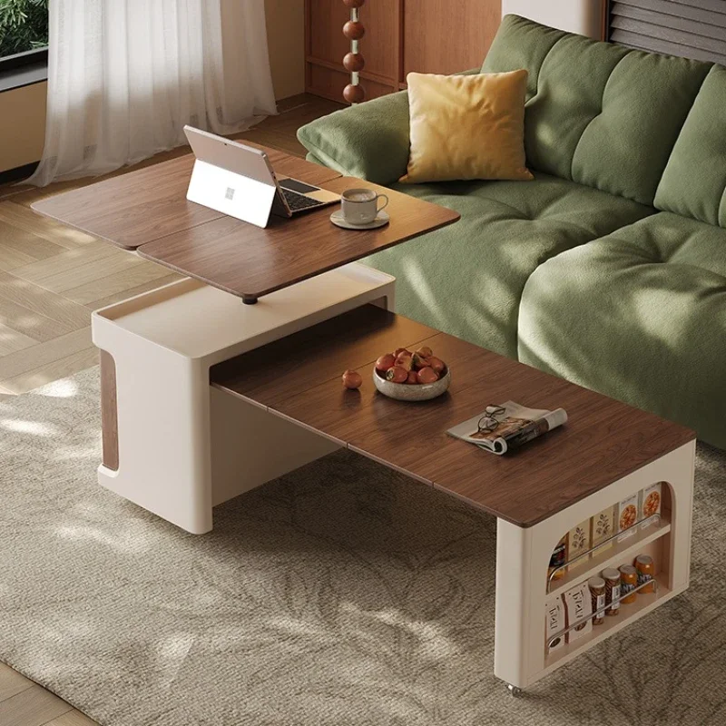 

Movable coffee table, solid wood household small apartment living room multi-function, lifting and retractable folding sofa