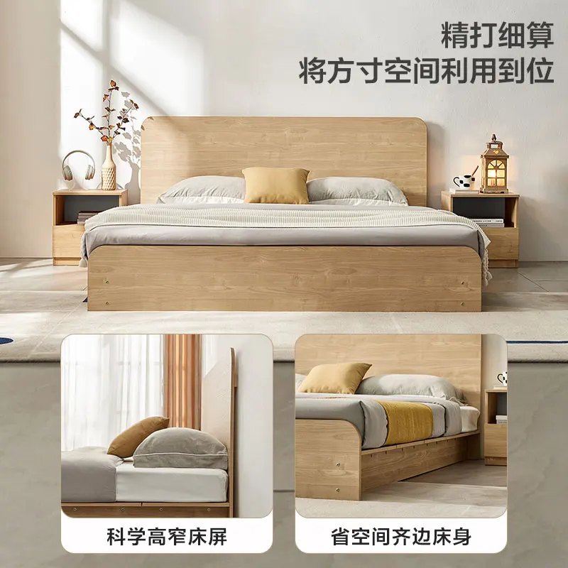 Log Style Board Type Bed Modern Minimalist Tatami Single Floor Bed in Master Bedroom