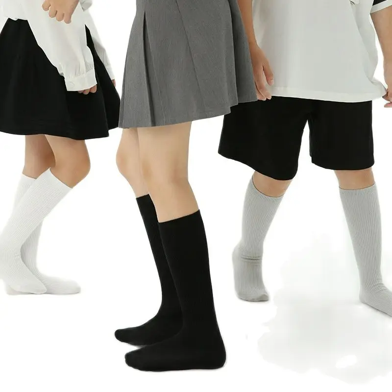 2Pairs/Lot 3-12YearAutumn Solid Black and White Grey Double Needle Socks Student Cotton Socks Girls' Socks