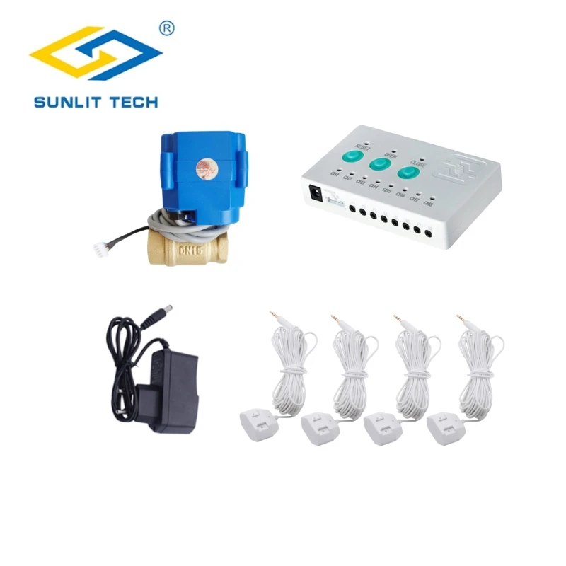 

Water Leak Sensor Alarm System Anti Overflow Leakage Detector System Accessory with 1pc Host 1pc Valve 4Pc 6 Meter Sensor Cabel