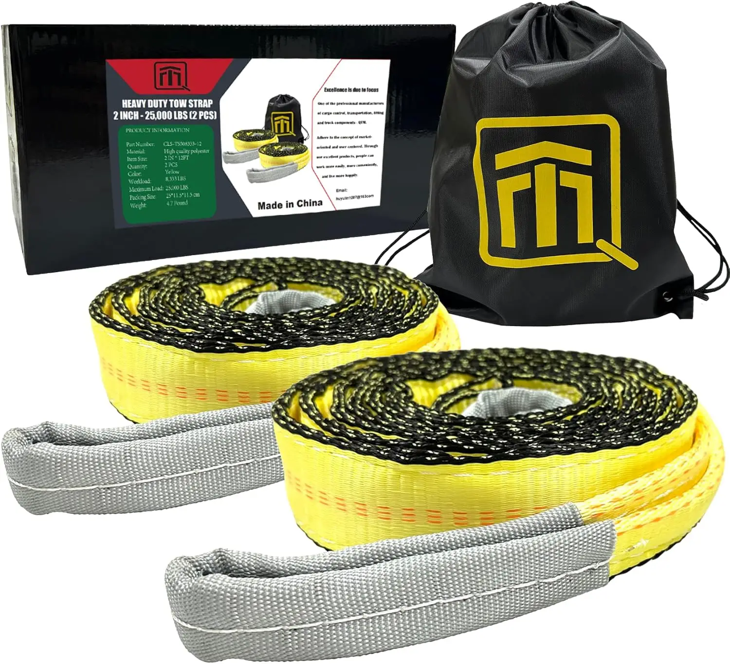 

Сверхмощные буксирные ленты из 2 штук, прочность разрушения 25 000 фунтов с петлями и сумкой для грузовиков и транспортных средств