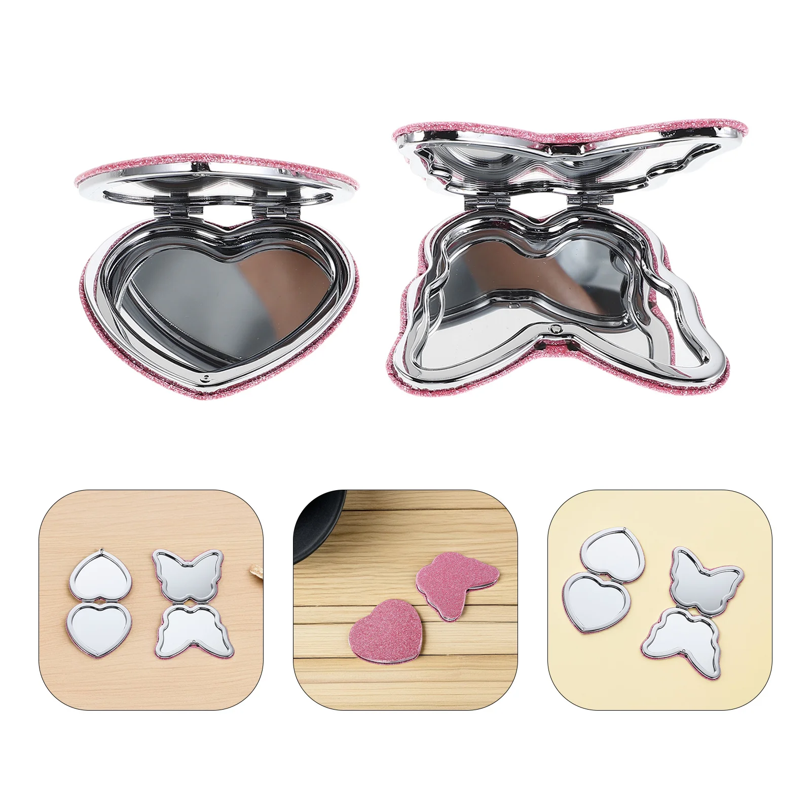 

2Pcs Portable Pocket Mirror Compact Heart Butterfly Folding Cute Double Sided Makeup Mirror Mini Travel Vanity
