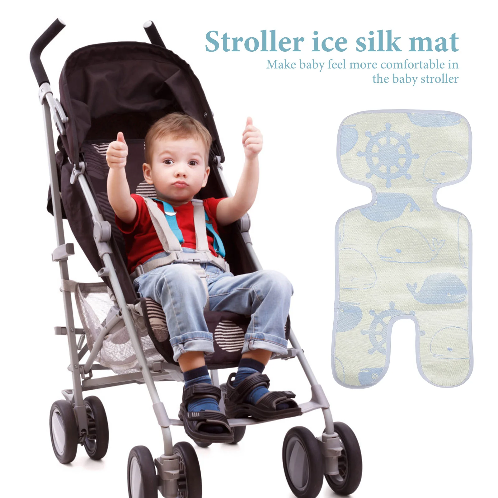 Asiento lavable para niño, cochecito de coche para bebé, estera de seda de hielo, cojín refrescante de poliéster de 70x34cm