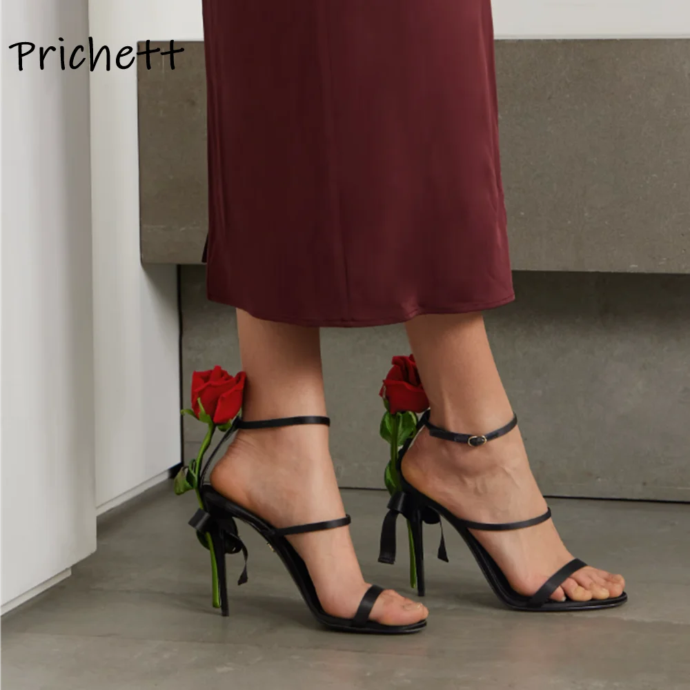 

Back Red Rose Sandals Straight Strap Thin Heels Sexy Women's Shoes Buckle Strap Ankle Band Summer Sexy Stiletto Shoes 2025