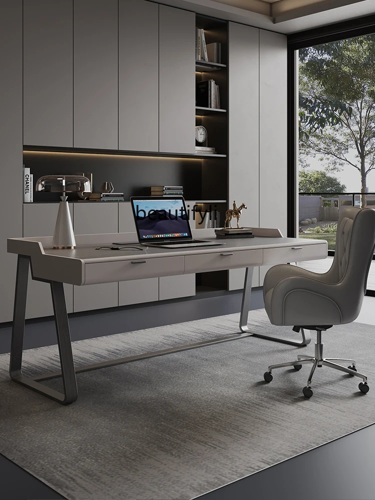 Modern Minimalista Pedra Plate Desk, Simples e Luz Luxo Estudo Desk, italiano