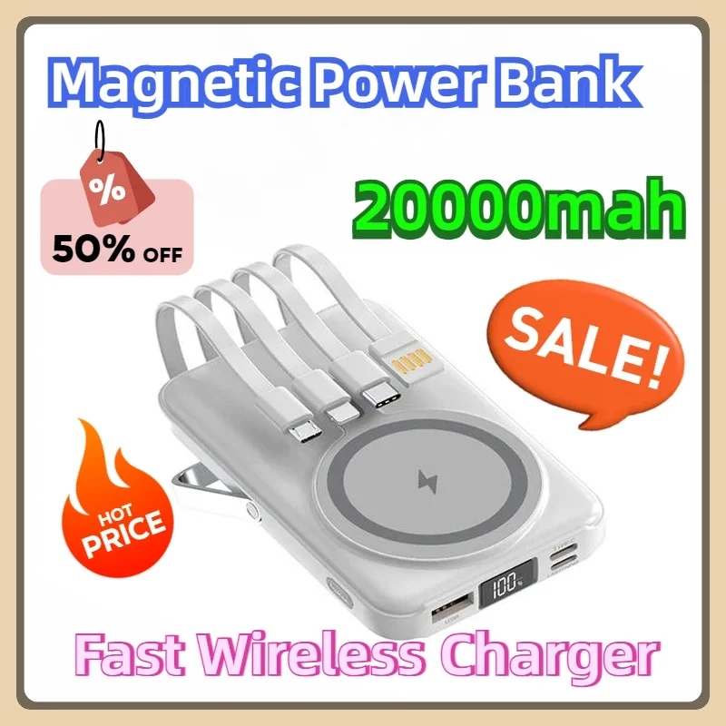 

20000mah Portable Magnetic Power Bank Fast Wireless Charger For iphone 15 Xiaomi Huawei External Auxiliary Battery Pack