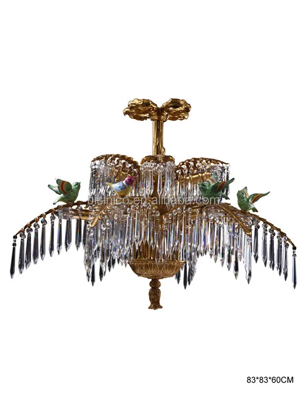 Tropical Rainforest Design Antique Brass Chandelier, Unique Design Bronze Droplight With Birds Perched On The Brass Trunk