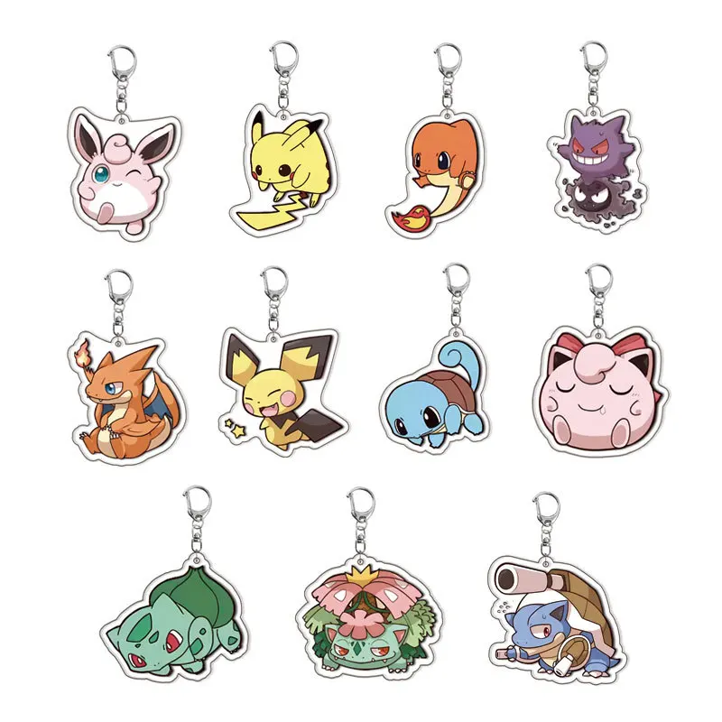 

Pokemon Pikachu Gengar Squirtle Anime Acrylic Baby Gift Girl Pendant Jewelry Creative Keychain Key Ring Lovely Bag Charms Cute