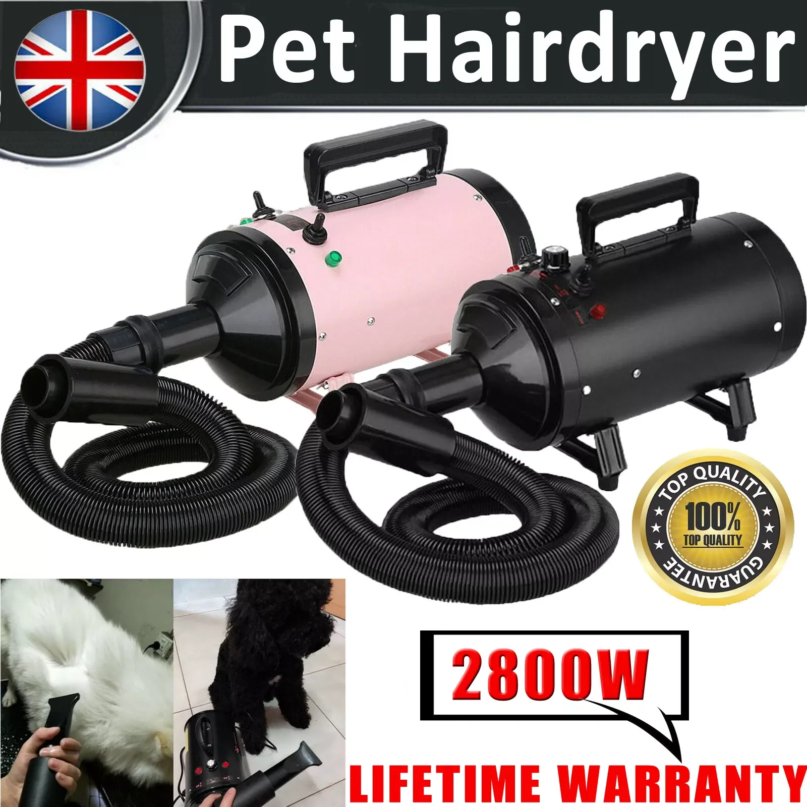 VickyHome Motorcycle Car Bike Vechicle Power Dryer, Portable Blower & Blaster Pet Dog Grooming Dryer- Dry and Dust,Black/Pink