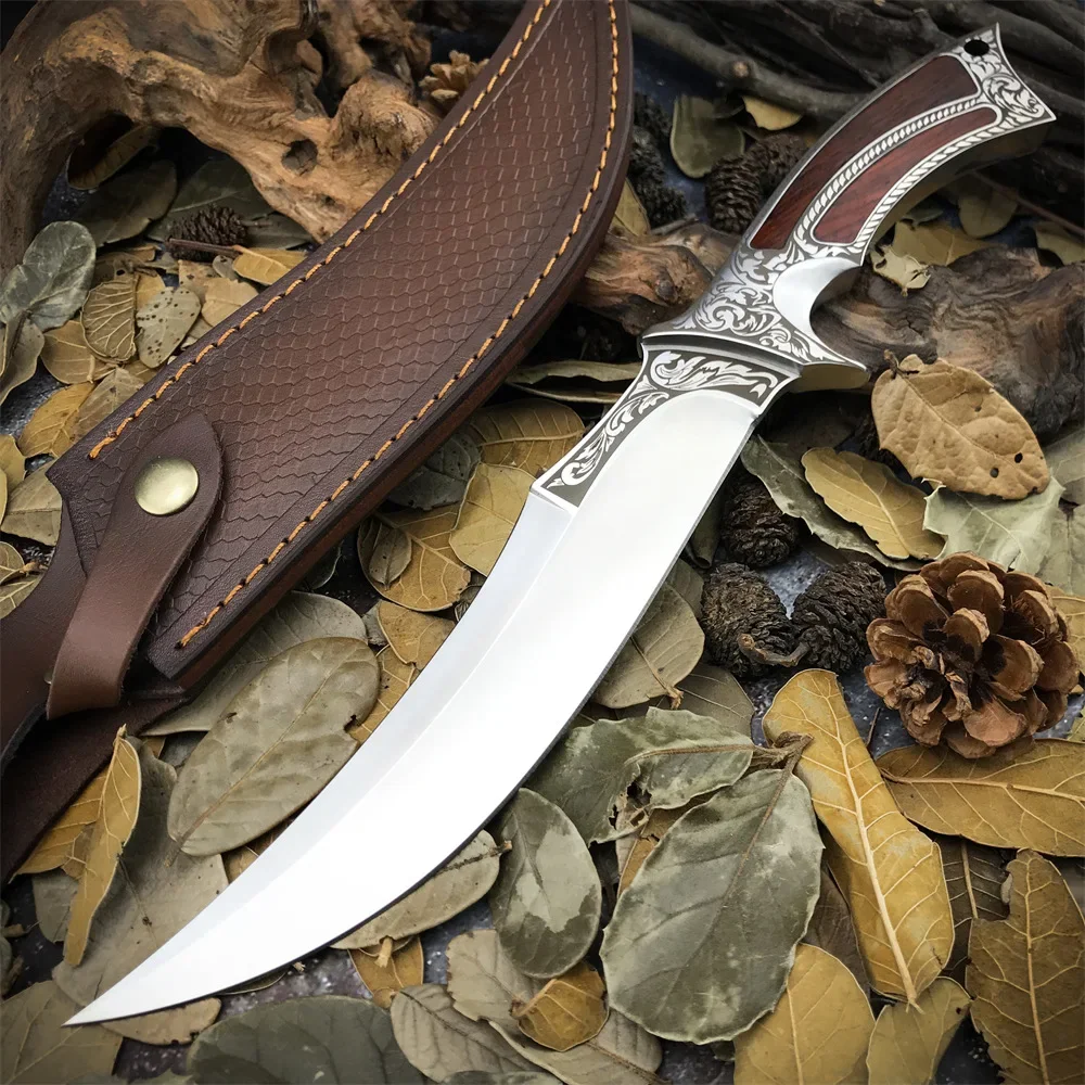 NEW Saudi Arabia Fixed Blade Knife Military Tactical Knife D2 Steel Blade Sandalwood Handle Outdoor EDC Camping Hunting Tool