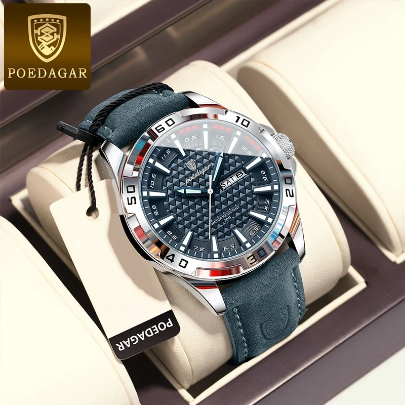 

POEDAGAR модные брендовые мужские часы, роскошные ночные часы, водонепроницаемые часы с календарем для свиданий, мужские кожаные кварцевые деловые мужские часы