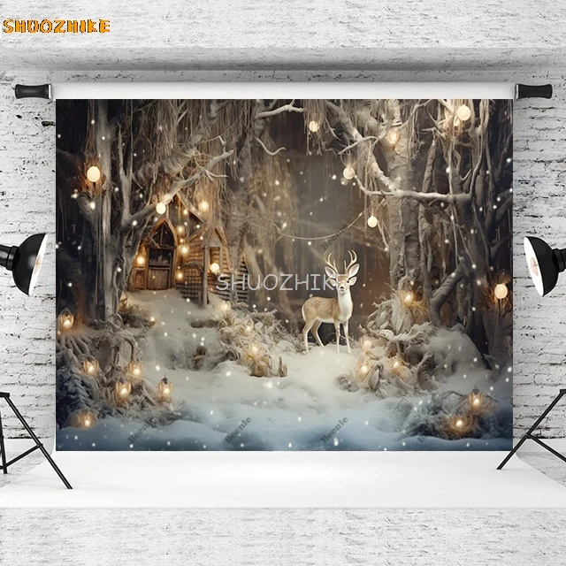Photography Background Winter Christmas Snow Window Xmas Tree Gifts Kids Family Portrait Decor Backdrop Photo Studio