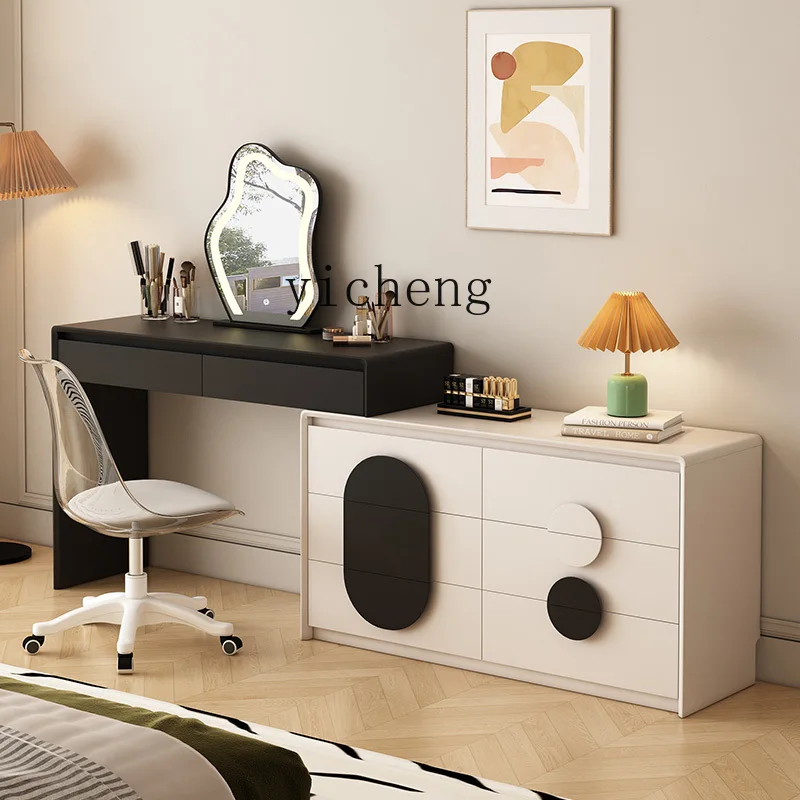 

LX solid wood dresser master bedroom cream wind bed end retractable makeup table