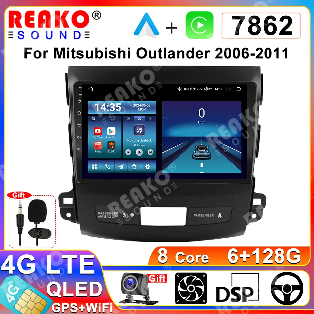 Автомобильный радиоприемник реакosound 2 Din Android 13 для Mitsubishi Outlander мультимедийный плеер 2006-2011 беспроводной Carplay Android автомобильный GPS 4G
