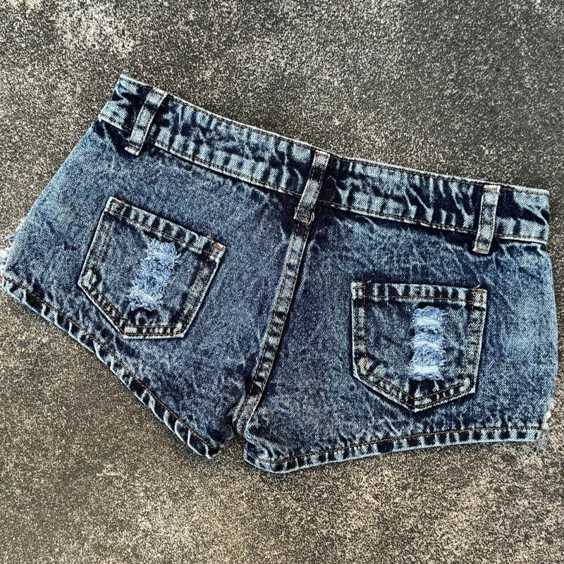 Women's Ultra-low-rise Split Jeans Denim Shorts Rivet Holes Y2k Booty Shorts