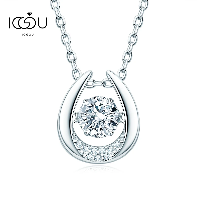 IOGOU Lucky Horseshoe Pendant Necklace D-Color Dancing 5mm Moissanite for Women Girls Birthday Jewelry Mother's Day Gifts