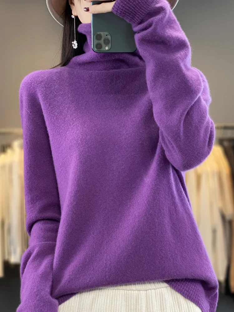 Fashion High Quality Women Sweaters 100% Pure Merino Wool Female Clothing Spring Autumn Turtleneck Top Pullovers Knitwear