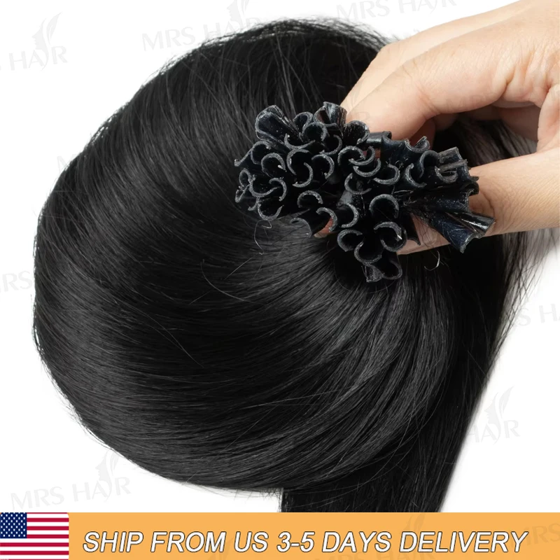 18 بوصة 1B أسود طبيعي U تلميح الانصهار وصلات شعر طبيعي حقيقي وصلات شعر كيراتين كبسولات الشعر 50 قطعة 30 جرام