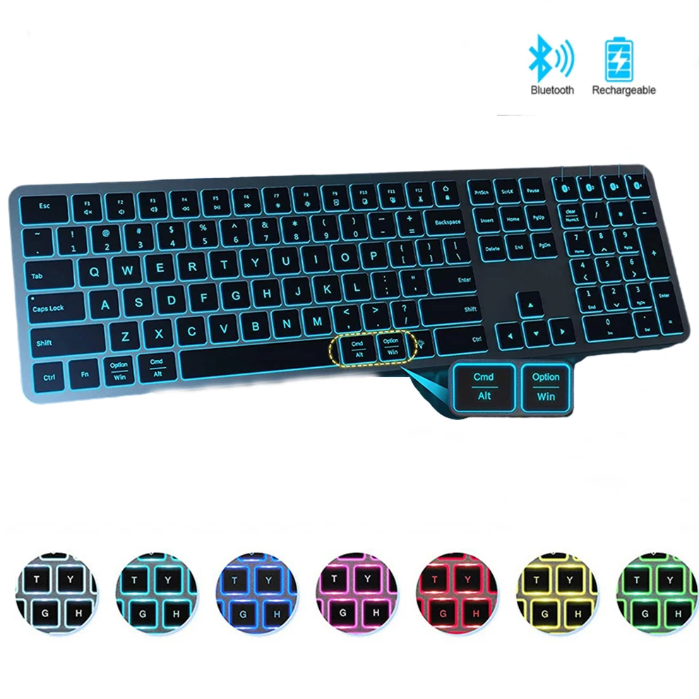 Bluetooth Wireless Keyboard Multi-Device Full Size Rechargeable Backlight Keyboard for Windows Computer Laptop Tablet PC