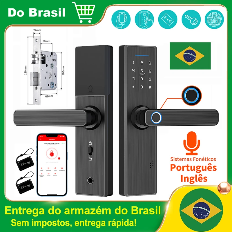 Fechadura eletrônica digital Intelar X1 Tuya Fechadura de porta inteligente Fechadura de porta de madeira para casa inteligente Bloqueio biométrico de impressão digital Desbloqueio sem chave
