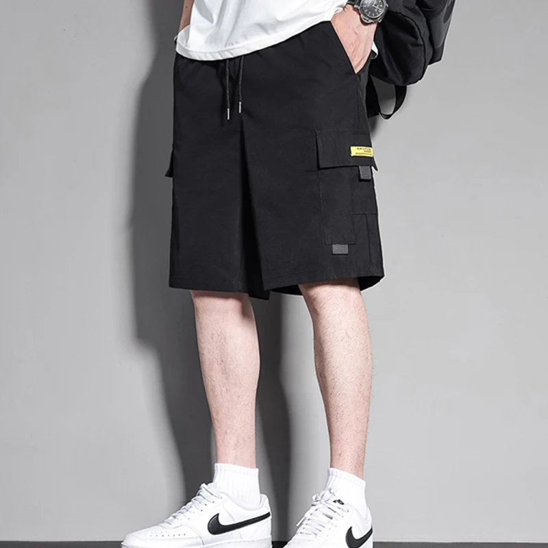 European Size / Summer Thin Men's Cargo Shorts Baggy Straight Multi Pocket Zipper Work Over The Knee Pants Khaki Jorts Bermuda