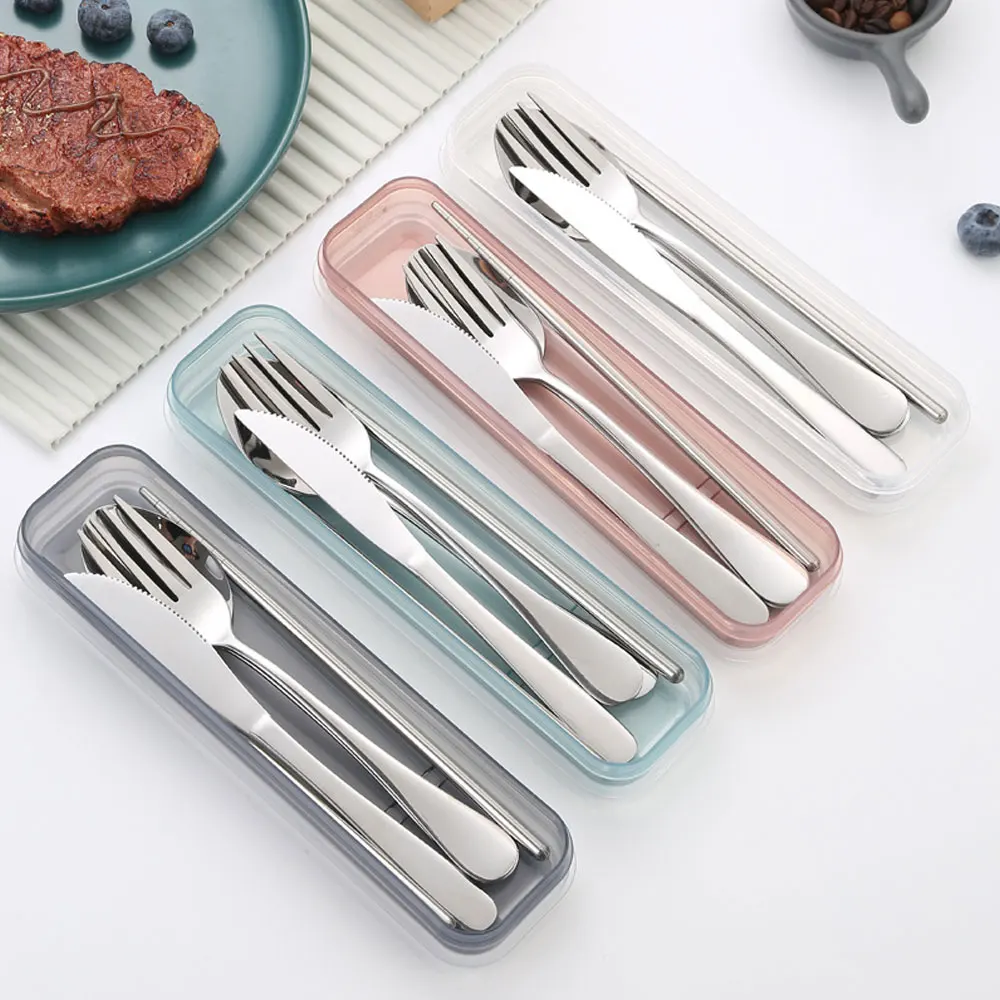 

1Pc Travel Outdoor Reusable Tableware Box School Home Slot Design Practical Cutlery Transparent Cover Kitchen Dinnerware Set