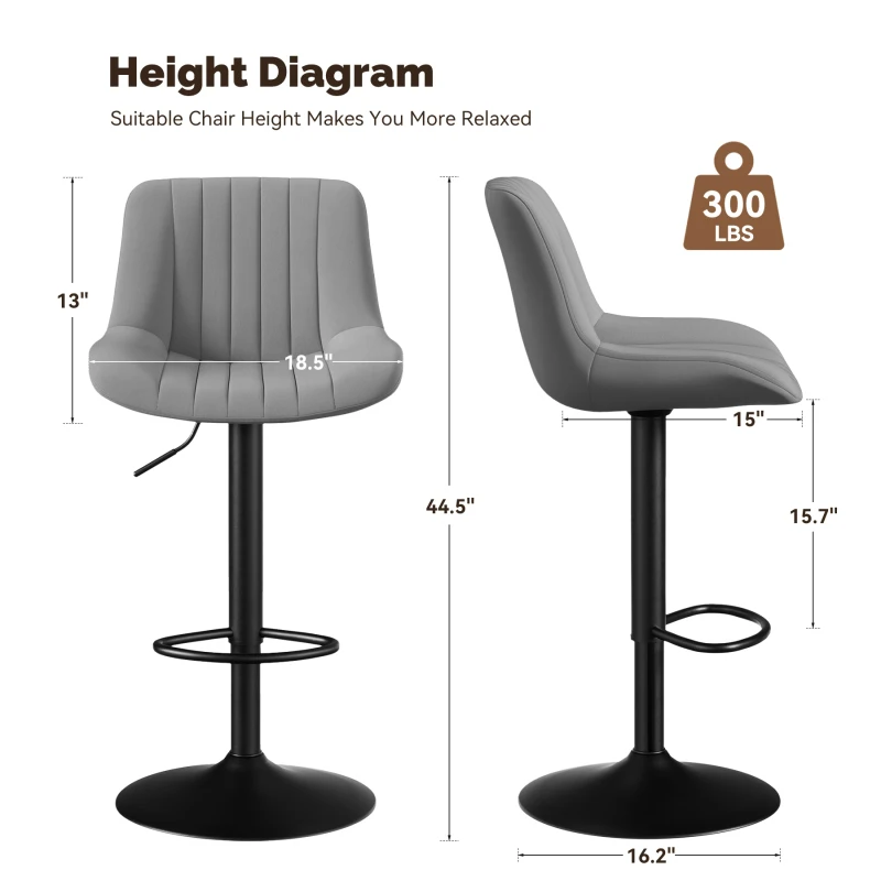 Sgabelli da bar girevoli regolabili Tessuto moderno scuro ad alte prestazioni per l'isola della cucina domestica ​