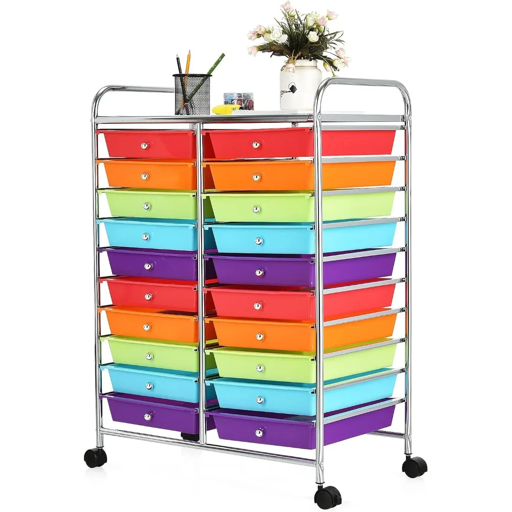 

20-Drawer Rolling Storage Cart, Multifunctional Art Craft Organizer Cart, Mobile Utility Storage Cart with Removable Drawers &