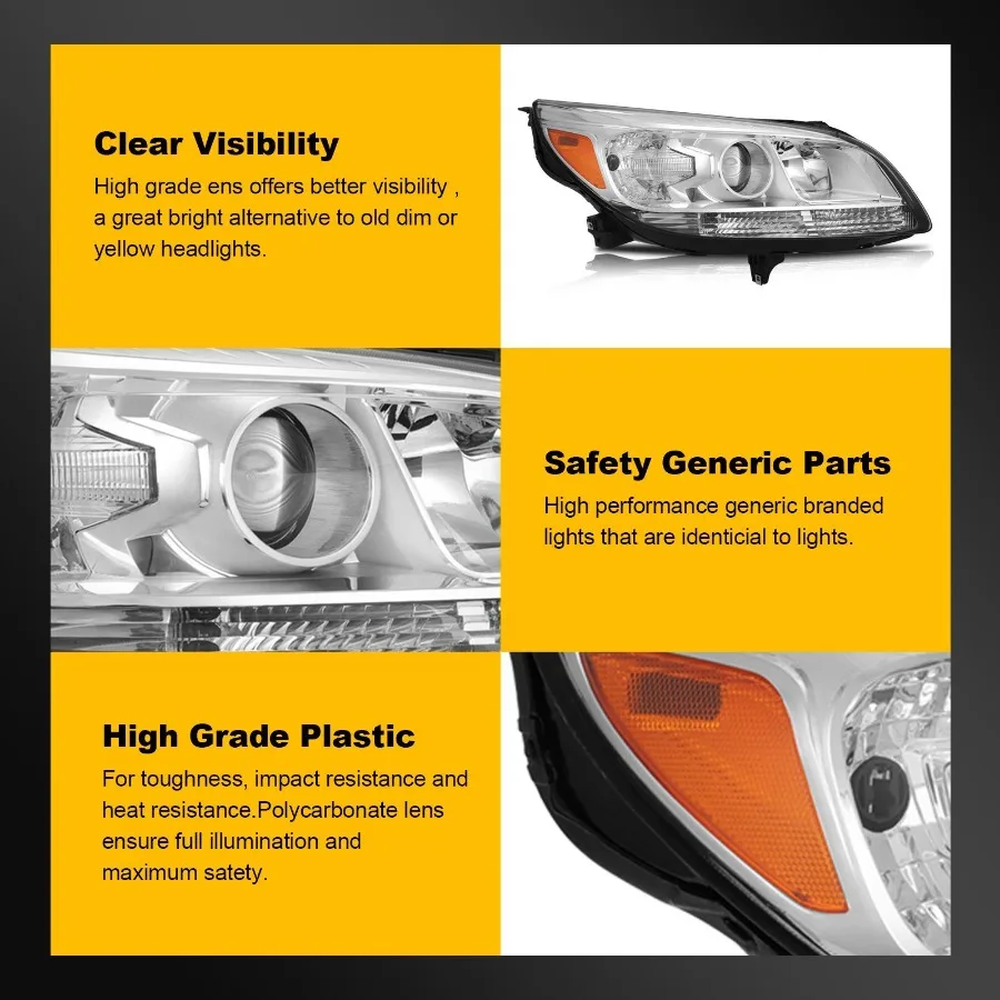 For 2013-2016 Chevy Malibu LT LS LTZ Sedan 4Dr Chrome Housing Headlight Assembly