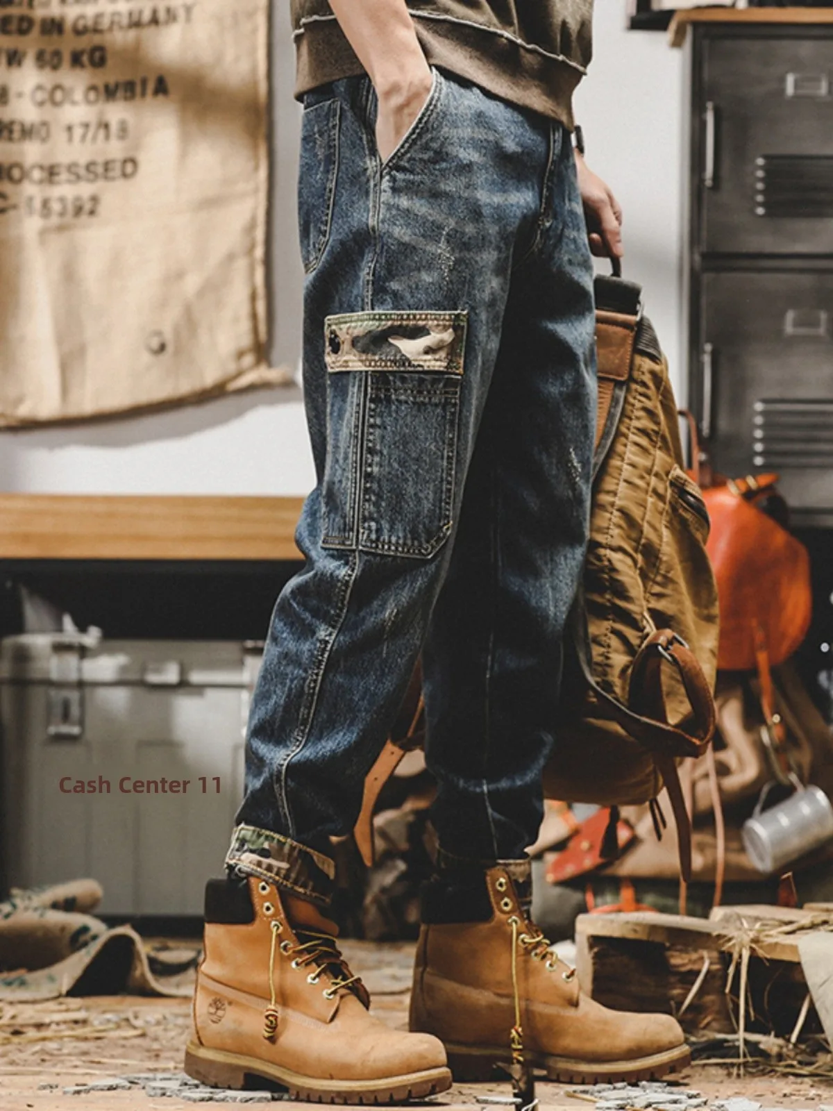 

American Sle Workwear Pants Men's Spring Autumn Loose Straight Leg Fce Lined Casual Jeans Cotton Polyester Blend