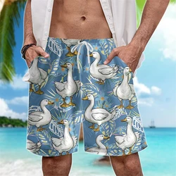 Niedliche Ente Cartoon Grafik Strand Shorts Aloha Junge Stämme Aloha Enten 3D-Druck kurze Hosen für Männer Kleidung Kawaii Tier Hose