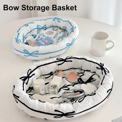 2024 Ins Style Cute Bow Storage Basket Jewelry Storage Box Sundries Organizer Living Room Desktop Key Cosmetics Storage Basket