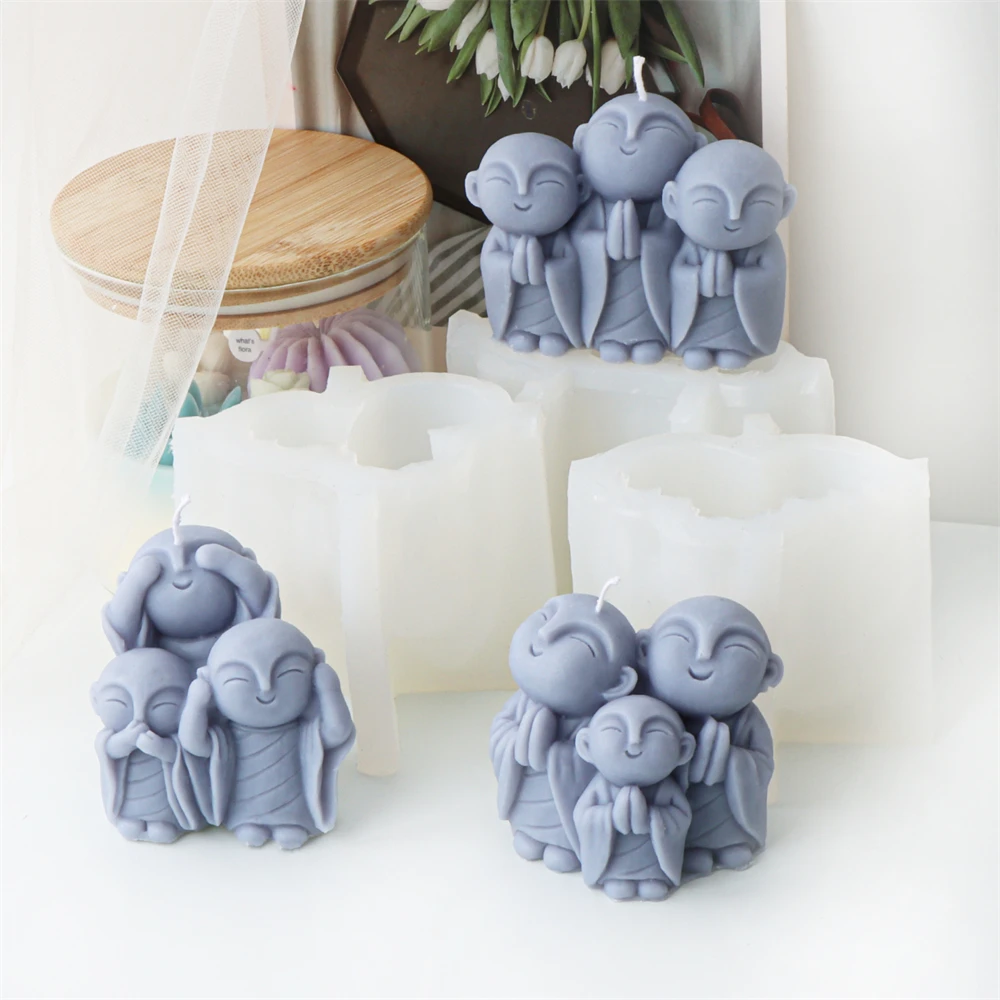 Cute Little Monks Aromatherapy Candle Silicone Mold DIY Smiling Monk Buddha Candle Car Ornament Plaster Mold Buddha Home Decor