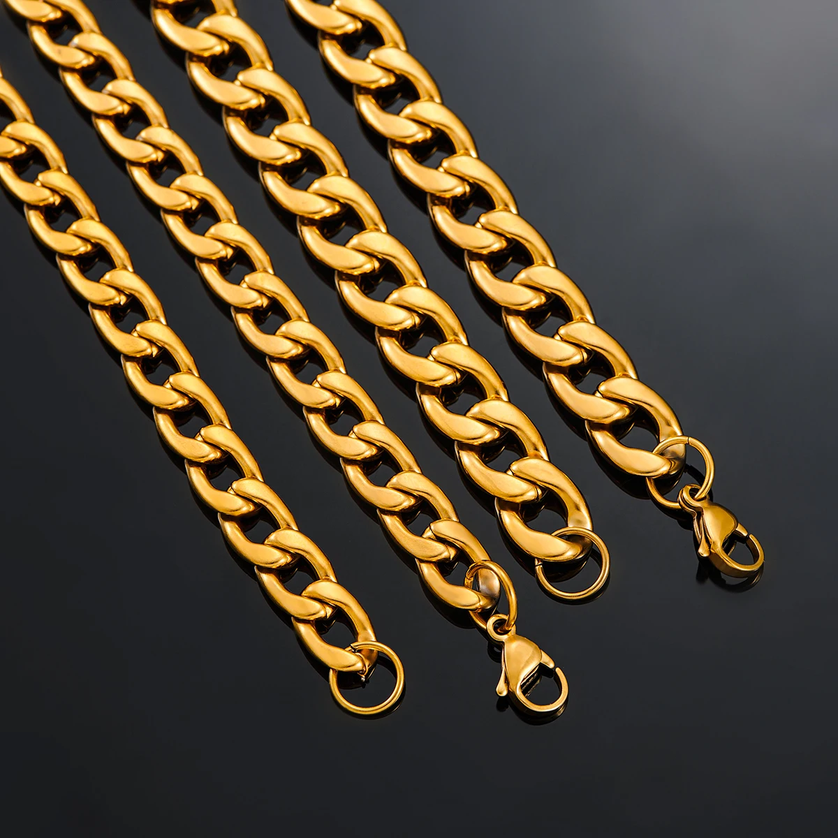 3mm/4.5mm/6mm/7.5mm/9.5mm/11.5mm Stainless Steel Cuban Link Classic Necklace Chain Gold Color for Men Women Jewelry